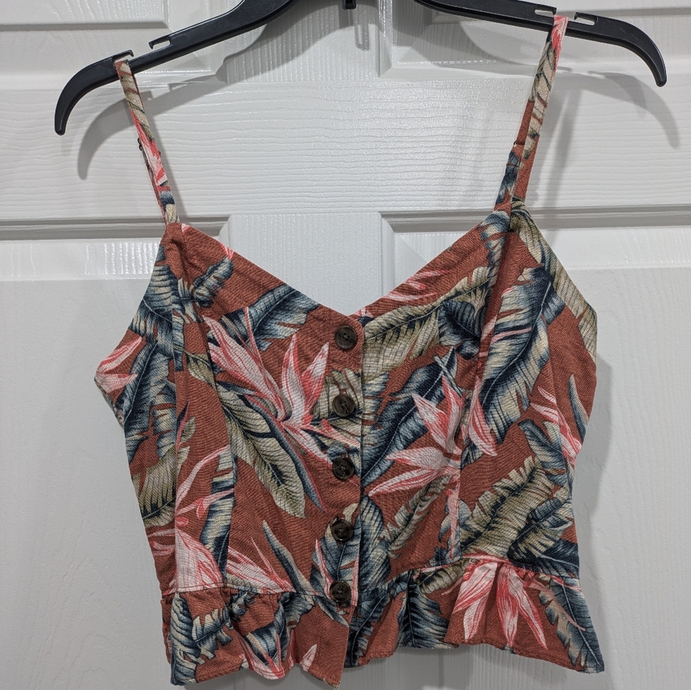 Loft Birds of Paradise Button Front Cropped Cami Tank Top